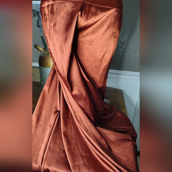 Free Sterling W/ Purch Jessica McClintock Gown Dress Burnt Rust Orange Beading 8 - Picture 9 of 13